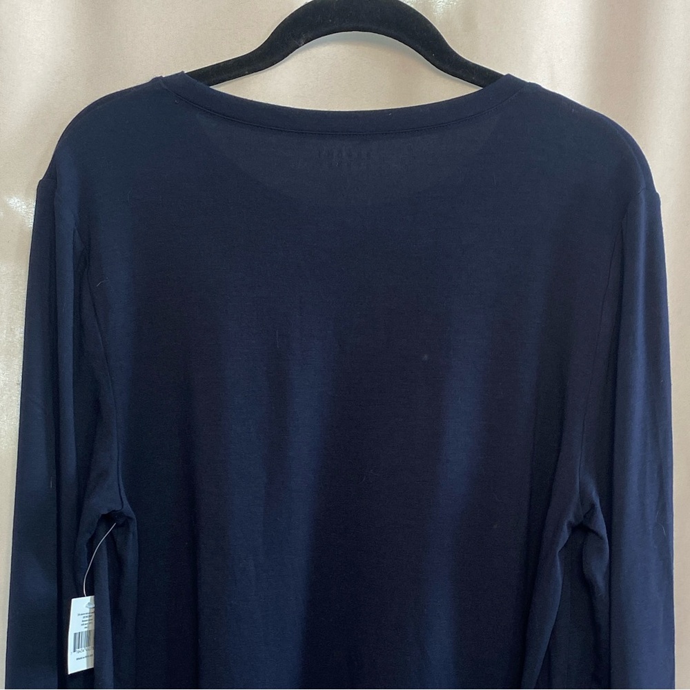 Kate Spade Broome Street 3/4 Sleeve Double Bottom Ruffle Rich Navy Top Size L - Picture 5 of 11
